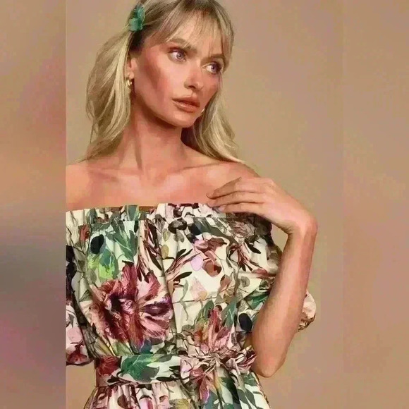 Lulu's She's the One Beige Floral Print Off-The-Shoulder Midi Dress size… - Picture 9 of 15